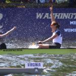 The UW women’s crew team, right, won its eighth straight Windermere Cup race with a flourish, overcoming a boat-length deficit early to win by more than three seconds. -Source: John Lok/The Seattle Times